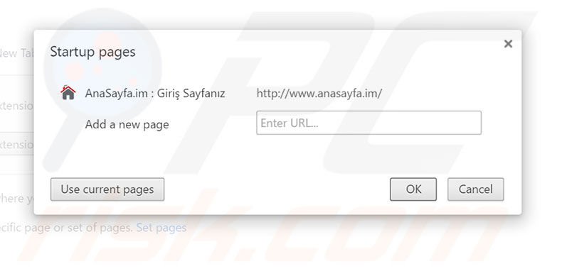 Removing anasayfa.im from Google Chrome homepage