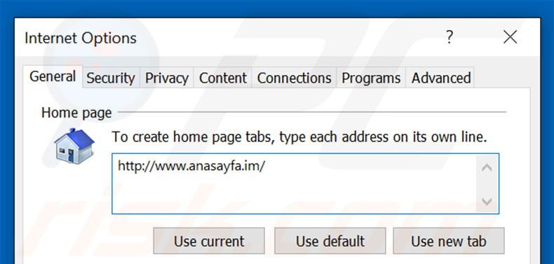 Removing anasayfa.im from Internet Explorer homepage