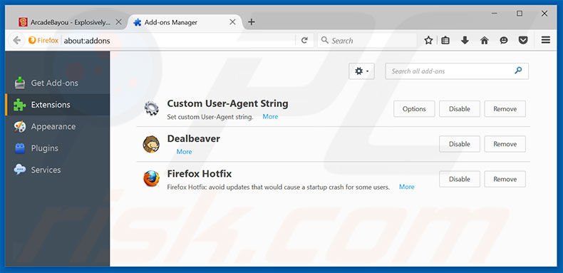 Removing ArcadeBayou ads from Mozilla Firefox step 2