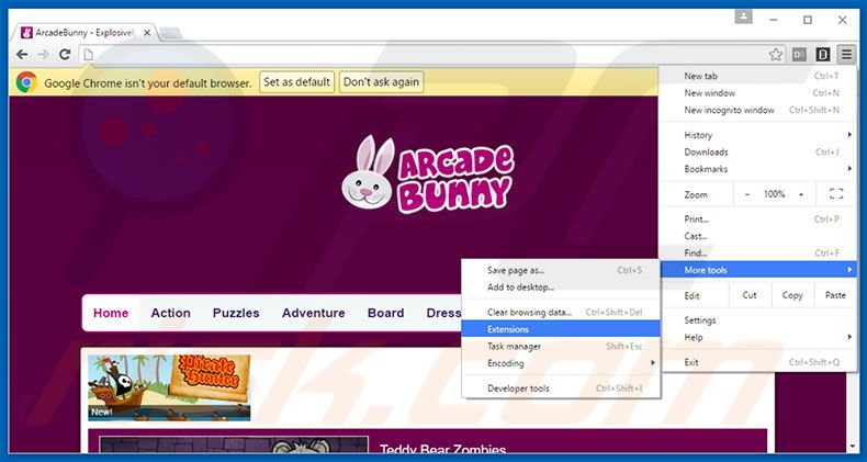 Removing ArcadeBunny  ads from Google Chrome step 1