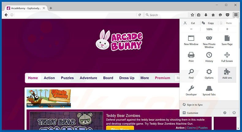 Removing ArcadeBunny ads from Mozilla Firefox step 1