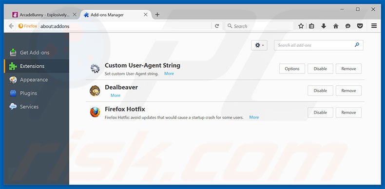 Removing ArcadeBunny ads from Mozilla Firefox step 2