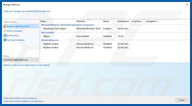 Removing ArcadeBunny ads from Internet Explorer step 2