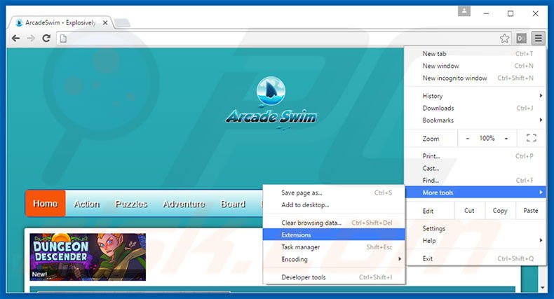 Removing ArcadeSwim  ads from Google Chrome step 1