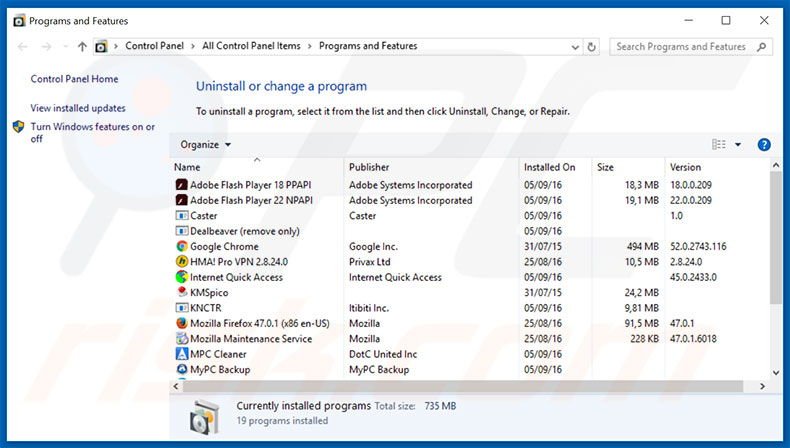 ArcadeSwim adware uninstall via Control Panel