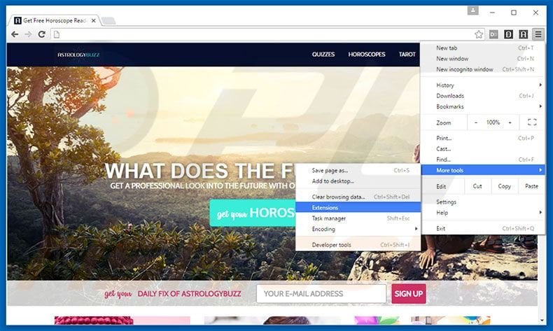 Removing AstrologyBuzz  ads from Google Chrome step 1