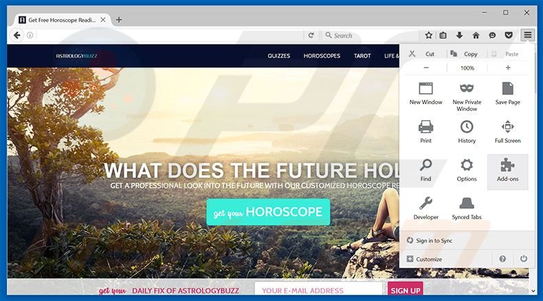 Removing AstrologyBuzz ads from Mozilla Firefox step 1