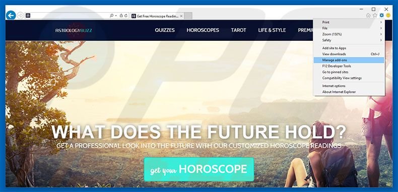 Removing AstrologyBuzz ads from Internet Explorer step 1