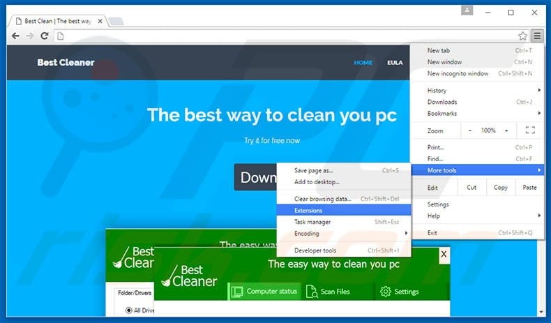 Removing BestCleaner  ads from Google Chrome step 1