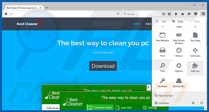 Removing BestCleaner ads from Mozilla Firefox step 1