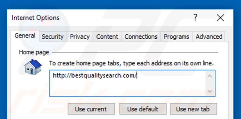 Removing bestqualitysearch.com from Internet Explorer homepage