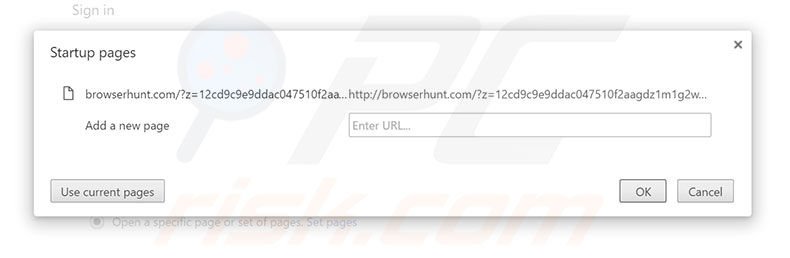Removing browserhunt.com from Google Chrome homepage