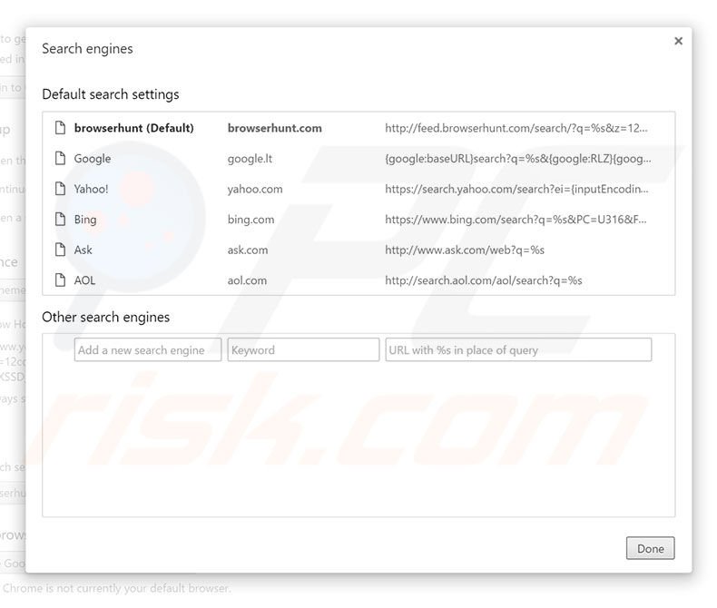 Removing browserhunt.com from Google Chrome default search engine