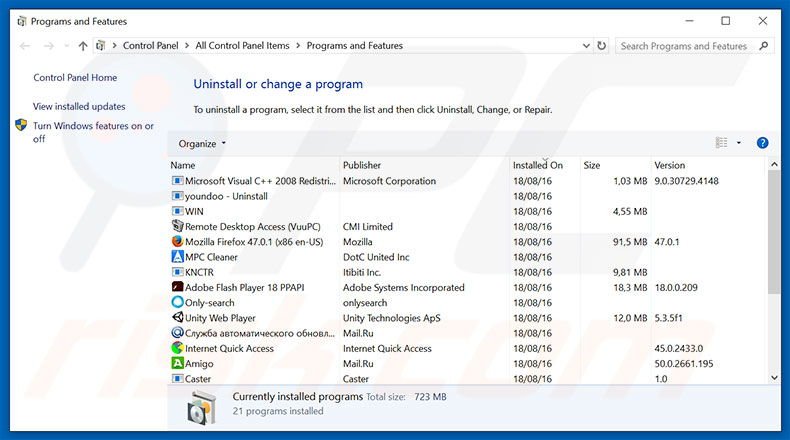 browserhunt.com browser hijacker uninstall via Control Panel