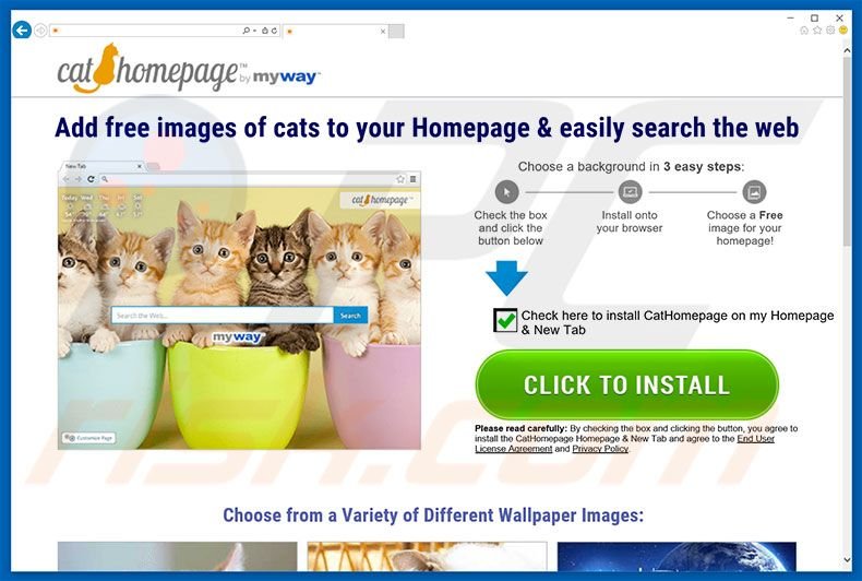 Website used to promote CatHomepage browser hijacker