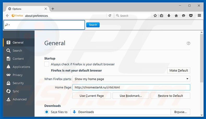 Removing chromestart4.ru from Mozilla Firefox homepage