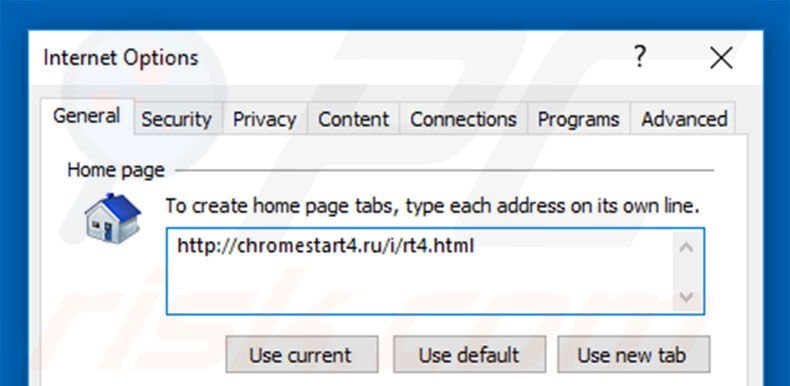 Removing chromestart4.ru from Internet Explorer homepage