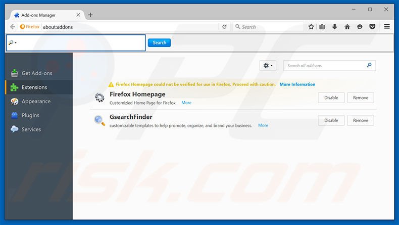 Removing Cyber Security Warning ads from Mozilla Firefox step 2