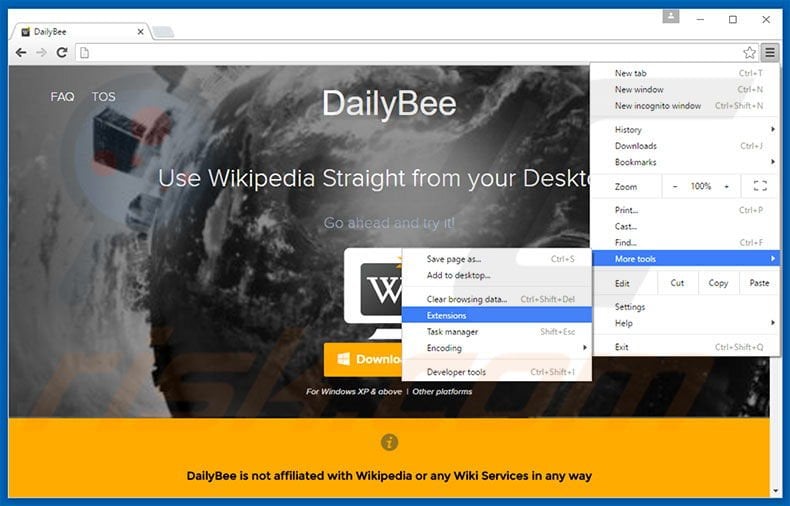 Removing DailyBee  ads from Google Chrome step 1