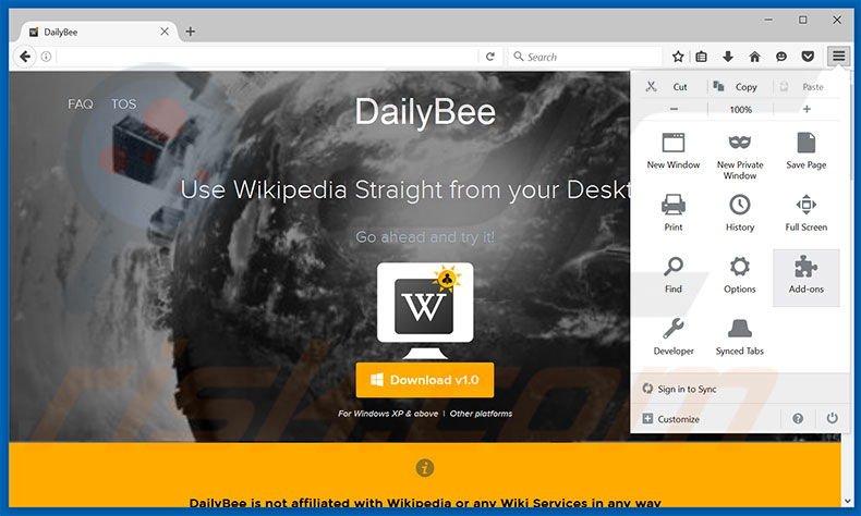 Removing DailyBee ads from Mozilla Firefox step 1