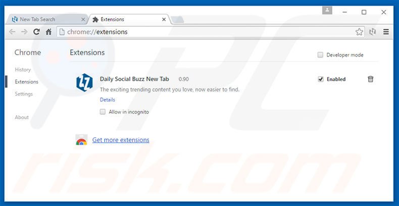 Removing search.dailysocialbuzz.com related Google Chrome extensions