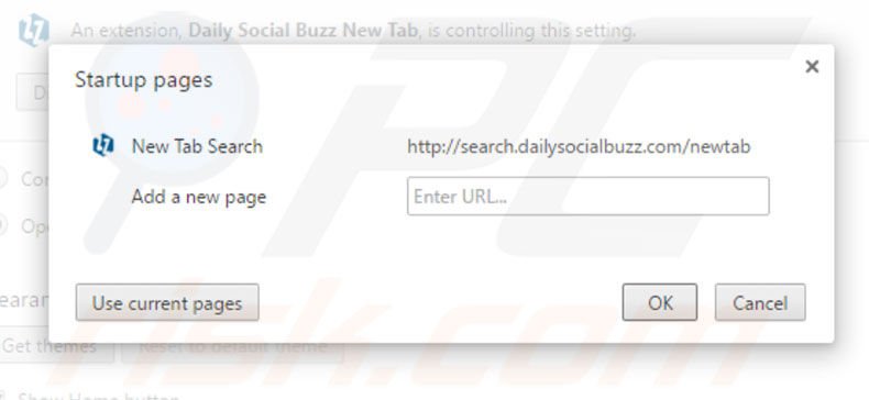 Removing search.dailysocialbuzz.com from Google Chrome homepage
