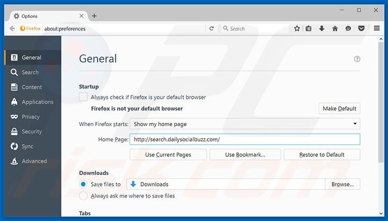 Removing search.dailysocialbuzz.com from Mozilla Firefox homepage