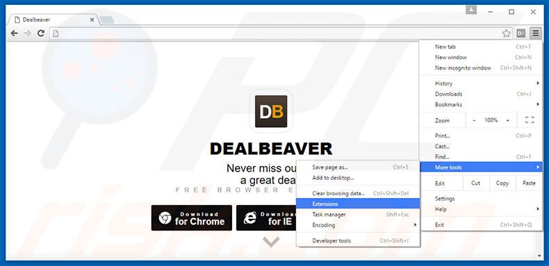 Removing Dealbeaver  ads from Google Chrome step 1