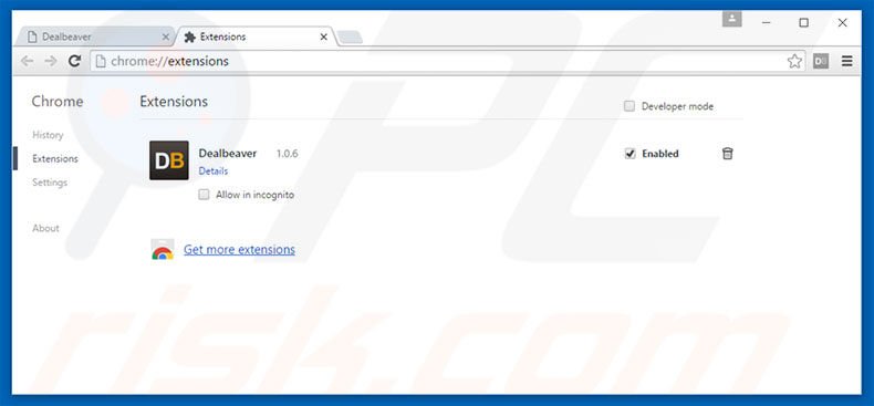 Removing Dealbeaver ads from Google Chrome step 2