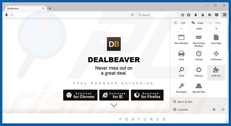 Removing Dealbeaver ads from Mozilla Firefox step 1