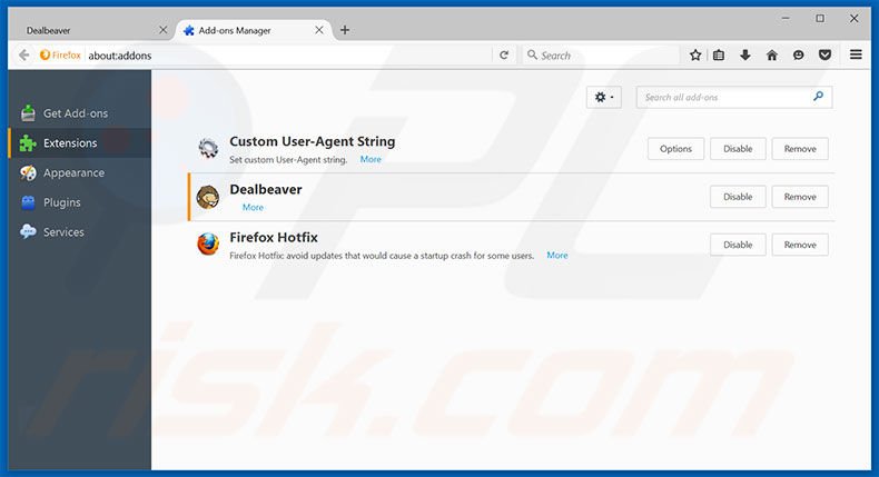 Removing Dealbeaver ads from Mozilla Firefox step 2