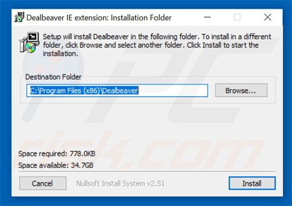 Official Dealbeaver adware installation setup