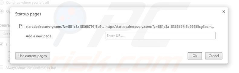Removing start.dealrecovery.com from Google Chrome homepage