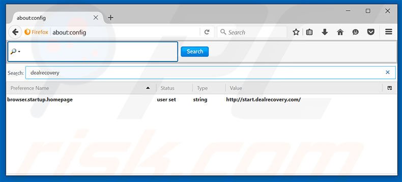 Removing start.dealrecovery.com from Mozilla Firefox default search engine
