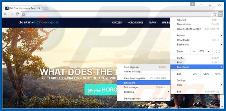 Removing DestinyHoroscopes  ads from Google Chrome step 1