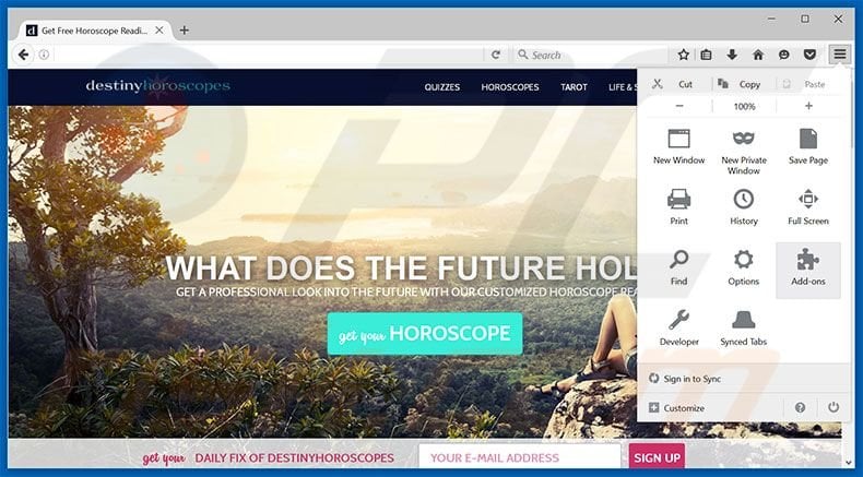 Removing DestinyHoroscopes ads from Mozilla Firefox step 1