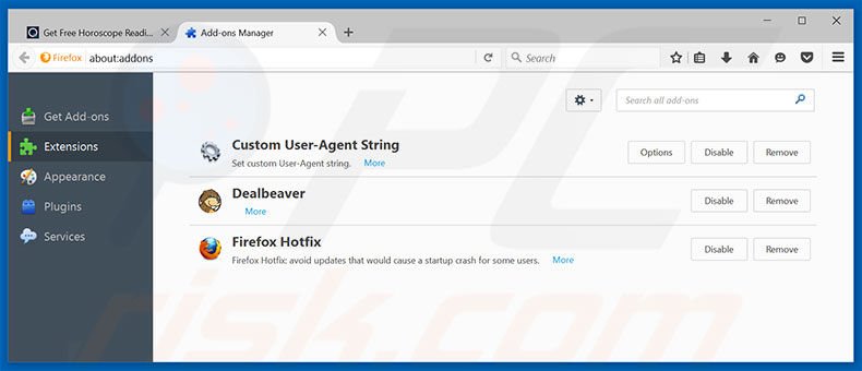 Removing DestinyHoroscopes ads from Mozilla Firefox step 2