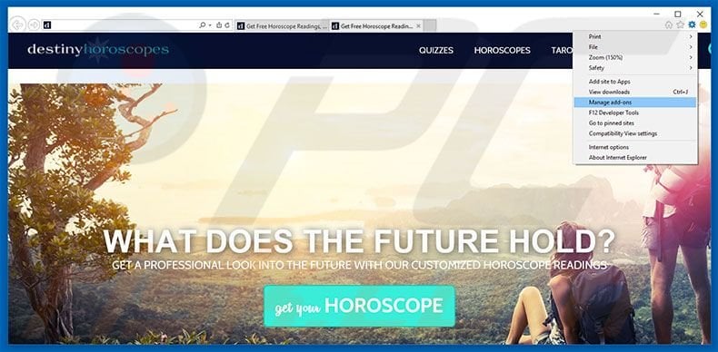 Removing DestinyHoroscopes ads from Internet Explorer step 1