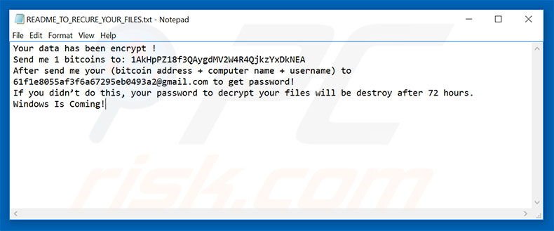 Domino ransomware text file