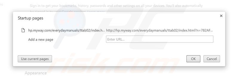 Removing hp.myway.com from Google Chrome homepage