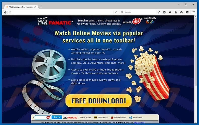 Website used to promote FilmFanatic browser hijacker