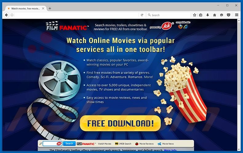 Website used to promote FilmFanatic browser hijacker