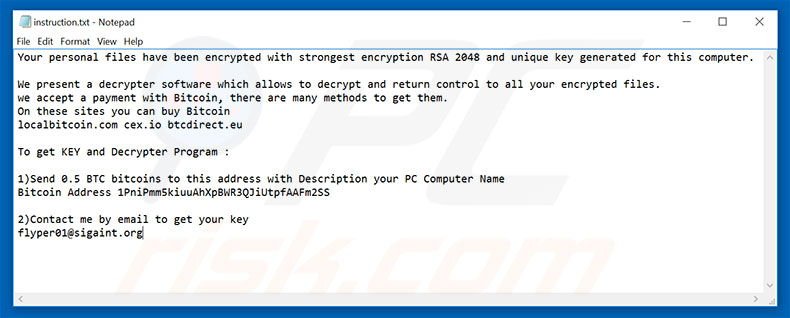 Flyper ransomware text file