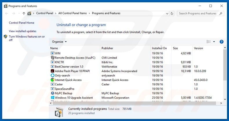 footybase.com browser hijacker uninstall via Control Panel