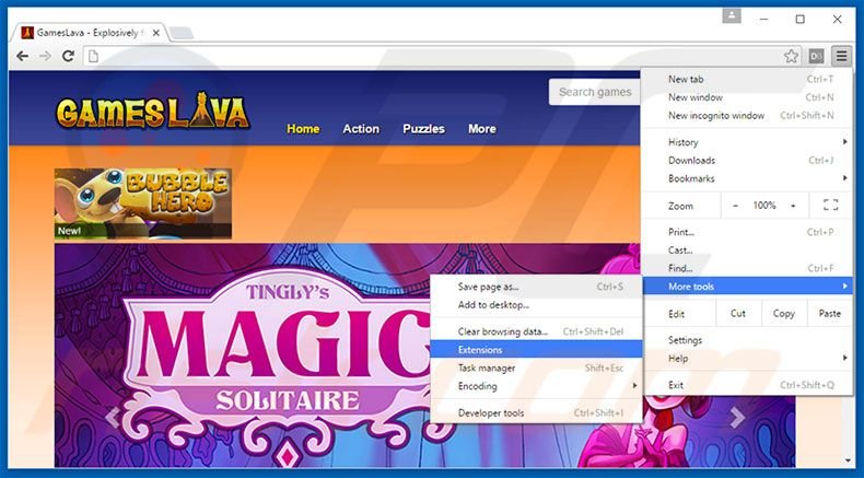 Removing GamesLava  ads from Google Chrome step 1
