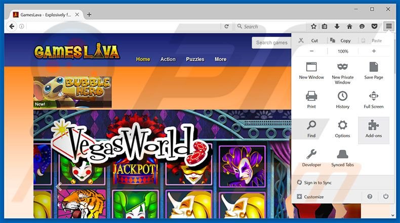 Removing GamesLava ads from Mozilla Firefox step 1