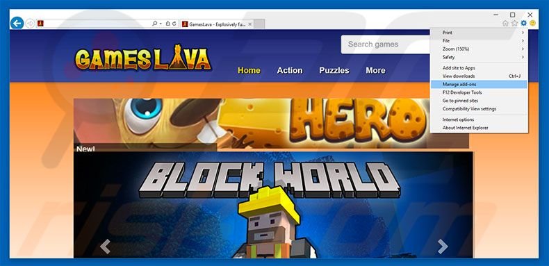 Removing GamesLava ads from Internet Explorer step 1