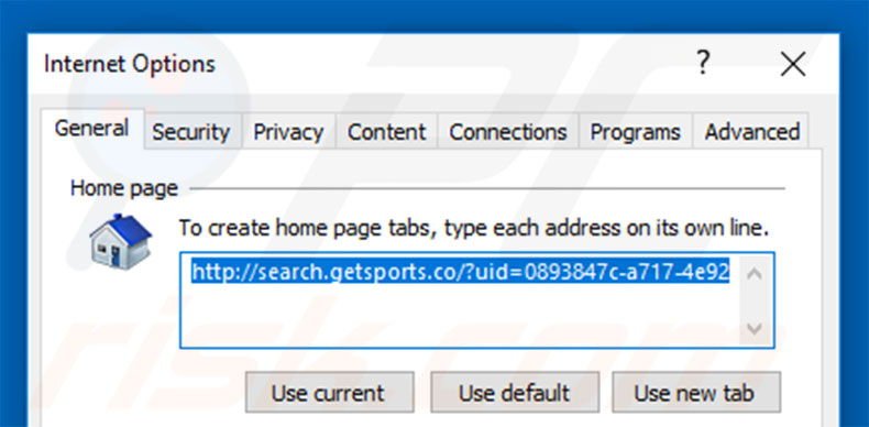Removing search.getsports.co from Internet Explorer homepage