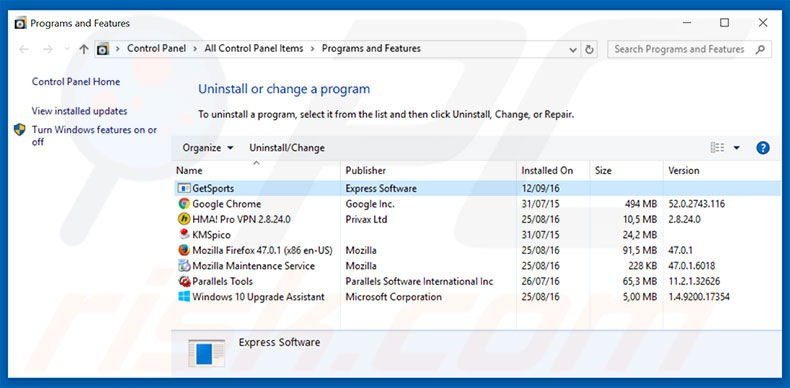 search.getsports.co browser hijacker uninstall via Control Panel