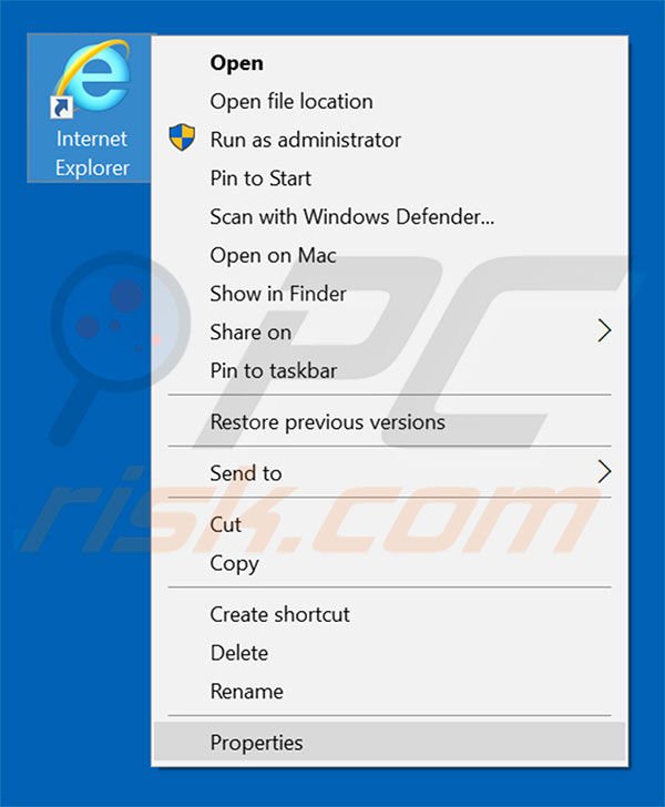 Removing hepsayfa.com from Internet Explorer shortcut target step 1